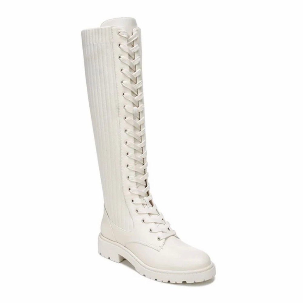 Sam Edelman Lila Ivory Knee-High Lace-Up Boots